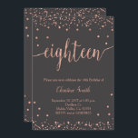 Invitation Rose Gold 18th Birthday Celebration<br><div class="desc">Invitation à la célébration de l'anniversaire de l'or Rose,  avec un arrière - plan de parties scintillant étincelant de couleur or rose,  parfait pour l'anniversaire branché.</div>