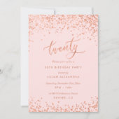 Invitation rose Gold 20th Birthday | Faux Foil (Devant)