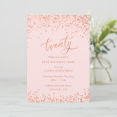 Invitation rose Gold 20th Birthday | Faux Foil (Debout devant)
