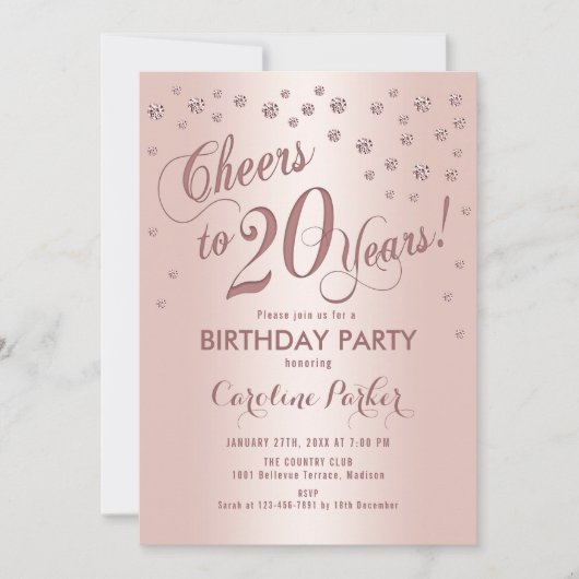Invitation Rose Gold 20th Birthday Party (Devant)