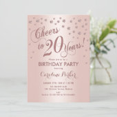 Invitation Rose Gold 20th Birthday Party (Debout devant)