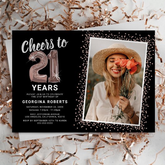 Invitation Rose Gold 21st Birthday Photo