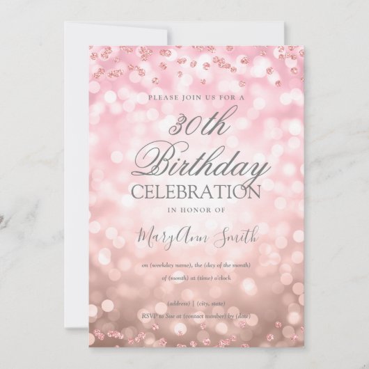 Invitation Rose Gold 30e anniversaire Parties scintillant Con (Devant)