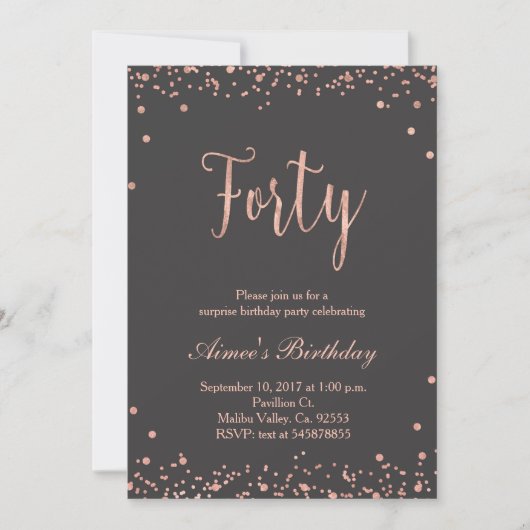 Invitation rose Gold 40th Birthday (Devant)