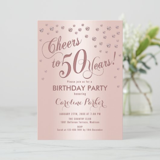 Invitation Rose Gold 50e fête d'anniversaire (Debout devant)