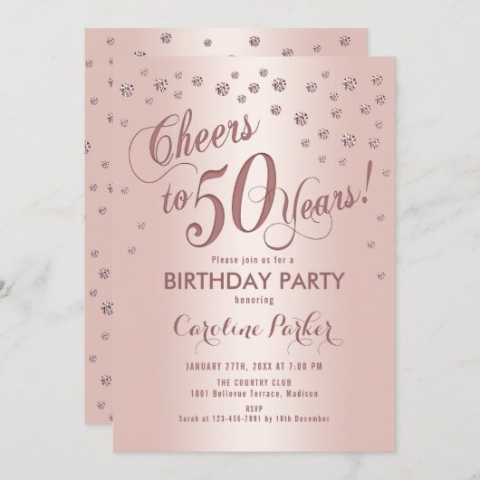 Invitation Rose Gold 50e fête d'anniversaire (Devant / Derrière)
