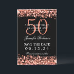 Invitation Rose Gold 50th Birthday Enregistrer la date<br><div class="desc">Elégant design "50th Birthday Party" avec aurore Rose lampes et nom personnalisé et détails texte. Facile à utiliser et facile à personnaliser. Commandez aujourd'hui !</div>
