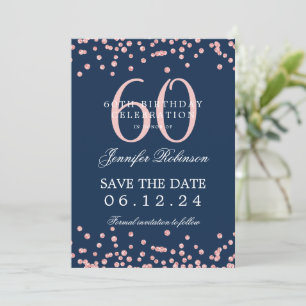 Invitation Rose Gold 60 Anniversaire Date de sauvegarde Confe