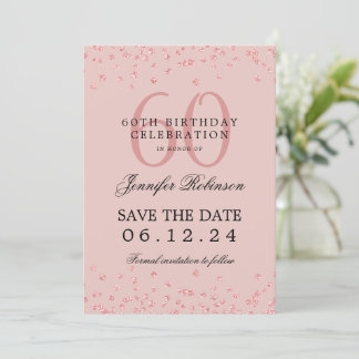 Invitation Rose Gold 60e anniversaire Date de sauvegarde Conf