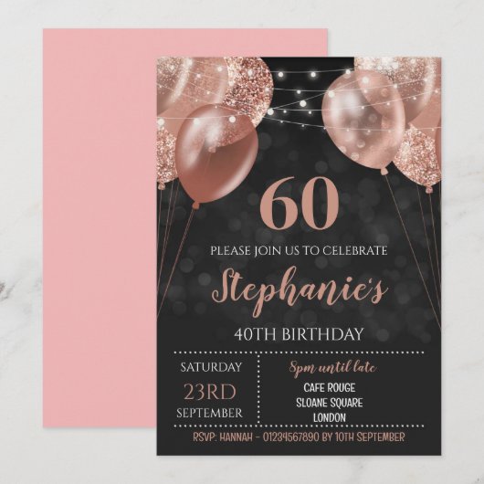 Invitation Rose Gold 60ème Invitation (Devant / Derrière)