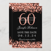 Invitation Rose Gold 60th Birthday Enregistrer la date avec l (Devant / Derrière)