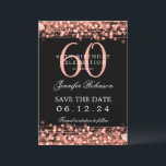 Invitation Rose Gold 60th Birthday Enregistrer la date avec l<br><div class="desc">Elégant design "60th Birthday Party" avec aurores dorées Rose et nom personnalisé et texte de détails. Facile à utiliser et facile à personnaliser. Commandez aujourd'hui !</div>