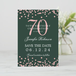 Invitation Rose Gold 70 Anniversaire Date de sauvegarde Confe