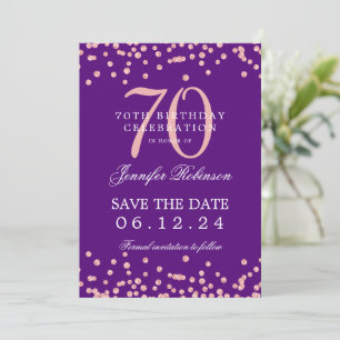 Invitation Rose Gold 70 Anniversaire Date de sauvegarde Confe