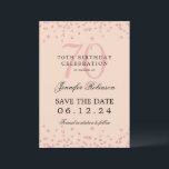 Invitation Rose Gold 70th Birthday Save Date Confetti Blush<br><div class="desc">Elégant design "70th Birthday Party" avec faux confetti de parties scintillant et texte de détails. Facile à utiliser et facile à personnaliser. Commandez aujourd'hui !</div>