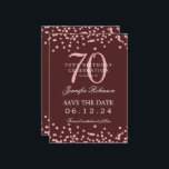 Invitation Rose Gold 70th Birthday Save Date Détails Bourgogn<br><div class="desc">Elégant design "70th Birthday Party" avec faux confettis de parties scintillant & détails texte. Facile à utiliser et facile à personnaliser. Commandez aujourd'hui !</div>