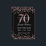 Invitation Rose Gold 70th Birthday Save Date Détails Noir<br><div class="desc">Elégant design "70th Birthday Party" avec faux confettis de parties scintillant & détails texte. Facile à utiliser et facile à personnaliser. Commandez aujourd'hui !</div>