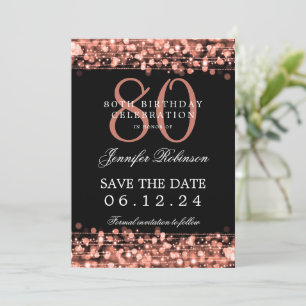 Invitation Rose Gold 80th Birthday Enregistrer la date