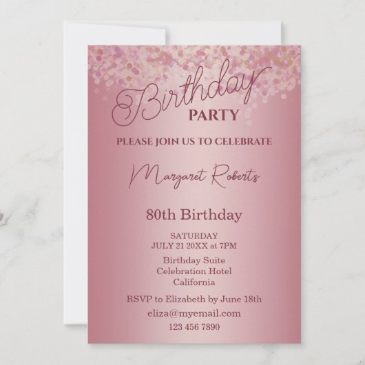 Invitation Rose Gold 80th Birthday Party  (Devant)