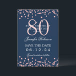 Invitation Rose Gold 80th Birthday Save Date Détails Marine B<br><div class="desc">Elégant design "70th Birthday Party" avec faux confettis de parties scintillant & détails texte. Facile à utiliser et facile à personnaliser. Commandez aujourd'hui !</div>