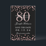 Invitation Rose Gold 80th Birthday Save Date Détails Noir<br><div class="desc">Elégant design "70th Birthday Party" avec faux confettis de parties scintillant & détails texte. Facile à utiliser et facile à personnaliser. Commandez aujourd'hui !</div>