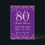 Invitation Rose Gold 80th Birthday Save Date Détails Purple<br><div class="desc">Elégant design "70th Birthday Party" avec faux confettis de parties scintillant & détails texte. Facile à utiliser et facile à personnaliser. Commandez aujourd'hui !</div>