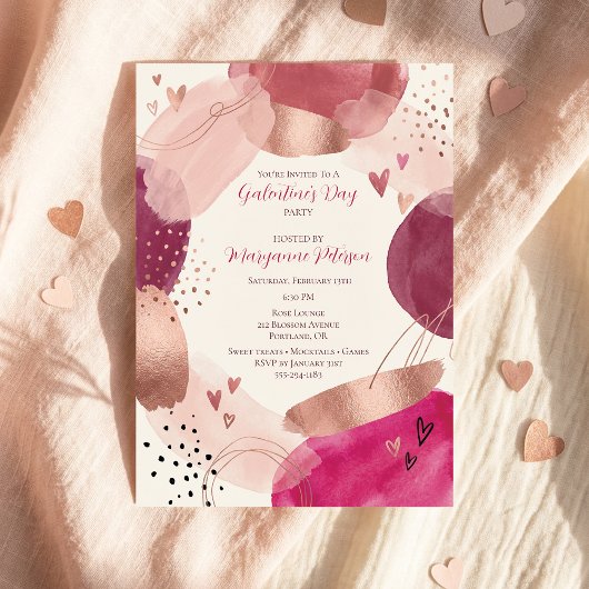Invitation Rose Gold Abstract Girly Galentine’s Day Party