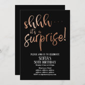 Invitation Rose Gold Aluminium , chut c'est une fête Surprise (Devant / Derrière)
