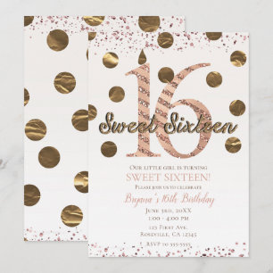 Invitation Rose Gold Anniversaire 16 Ans Bronze pois
