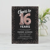Invitation Rose Gold Anniversaire 16 Ans Moderne (Debout devant)