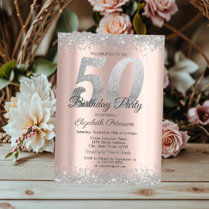 Invitation Rose Gold Anniversaire 50 ans Confetti Paillettes