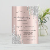 Invitation Rose Gold Anniversaire de Mariage Gouttes de Paill (Debout devant)