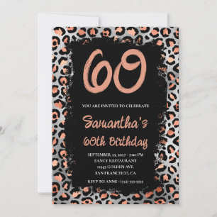Invitation Rose Gold Argent Léopard Noir Peinture 60e Anniver