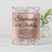 Invitation Rose Gold Argent Monogramme Fantaisie 40e Annivers (Debout devant)