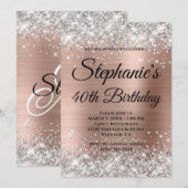 Invitation Rose Gold Argent Monogramme Fantaisie 40e Annivers (Devant / Derrière)