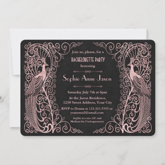 Invitation Rose Gold Art Deco Enterrement de vie de jeune fil (Devant)