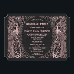 Invitation Rose Gold Art Déco Peacock Black Wedding Invitatio<br><div class="desc">Design unique avec un mélange de paons d'art déco d'or imitation rose de style ancien et une approche graphique audacieuse et moderne, sur un arrière - plan texturé noir. Utilisez l'outil Personnaliser pour ajouter vos informations. Pour les articles correspondants, visitez, s'il vous plaît, ma collection Rose Gold Art Déco Peacocks....</div>