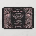 Invitation Rose Gold Art Déco Peacock Black Wedding Invitatio<br><div class="desc">Design unique avec un mélange de paons d'art déco d'or imitation rose de style ancien et une approche graphique audacieuse et moderne, sur un arrière - plan texturé noir. Utilisez l'outil Personnaliser pour ajouter vos informations. Pour les articles correspondants, visitez, s'il vous plaît, ma collection Rose Gold Art Déco Peacocks....</div>