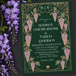 Invitation Rose Gold Art Nouveau Mariage Fleur de Wisteria Vi