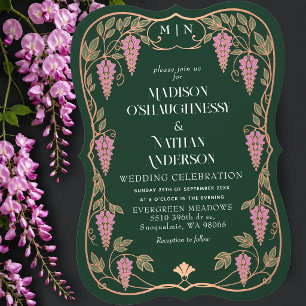 Invitation Rose Gold Art Nouveau Mariage Wisteria Rose