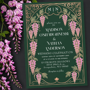 Invitation Rose Gold Art Nouveau Mariage Wisteria Rose 