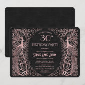 Invitation Rose Gold Art Peacocks 30e fête d'anniversaire (Devant / Derrière)