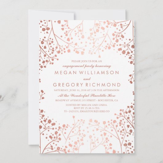 Invitation Rose Gold Baby's Breath Floral Engagement Party (Devant)
