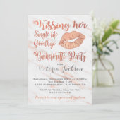 Invitation Rose Gold Bachelorette Party Kiss avec marbre (Debout devant)