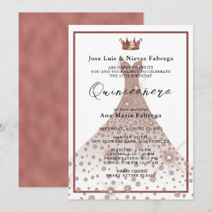 Invitation Rose Gold Ball Gown & Tiara Quinceañera Anniversai