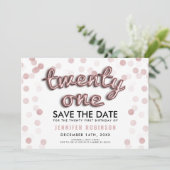 Invitation Rose Gold Ballons Parties scintillant 21e annivers (Debout devant)