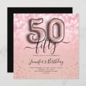 Invitation Rose Gold Balloon Parties scintillant 50e annivers (Devant / Derrière)
