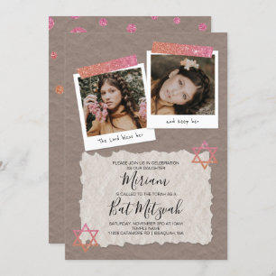 Invitation rose  Gold, Bat mitzvah de scrapbook be