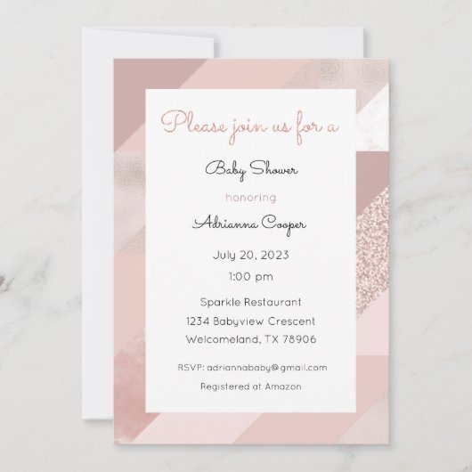 Invitation Rose Gold, Bébé, Mariage, Dîner (Devant)