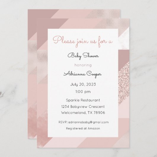 Invitation Rose Gold, Bébé, Mariage, Dîner (Devant / Derrière)